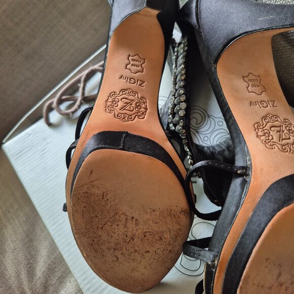 Zigi NY Black Satin Jeweled Heel, Minimally Worn, Size 10 (41EU) - Picture 6 of 7